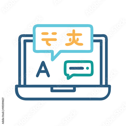 Laptop with Translation Icon – Language Conversion and Multilingual Communication Symbol