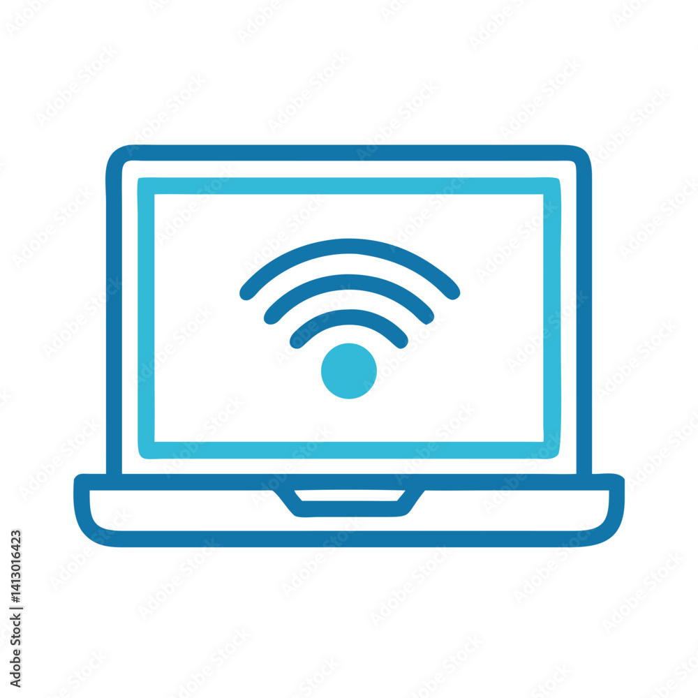 Laptop with Wi-Fi Icon – Free Internet Connectivity Symbol for Public Access Laptop with Wi-Fi Icon – Free Internet Connectivity Symbol for Public Access