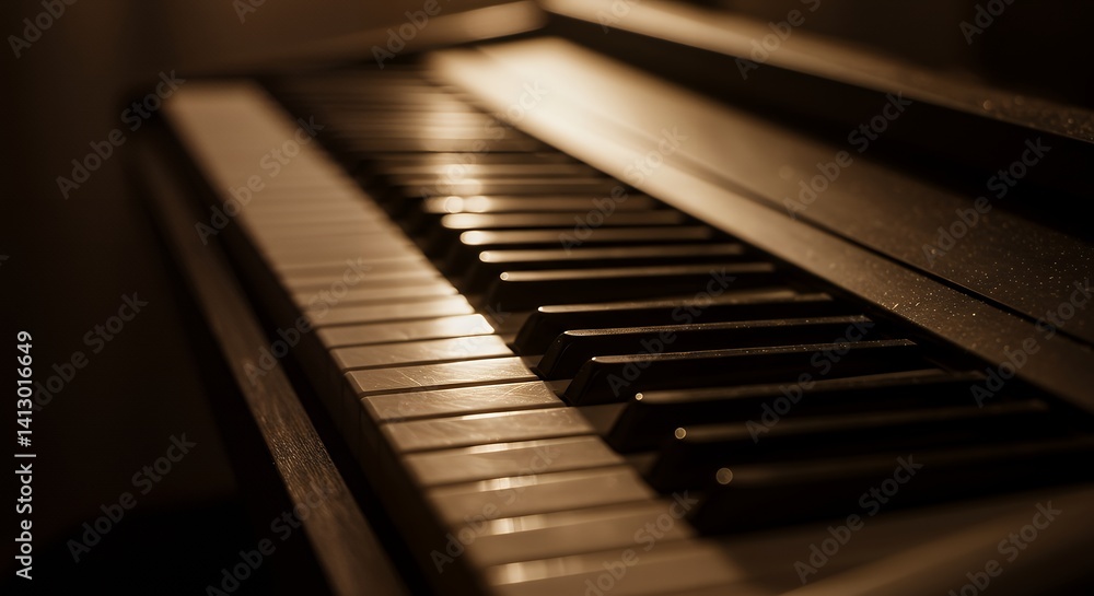 Piano Keys: Warm Sepia Light Illuminates Musical Instrument