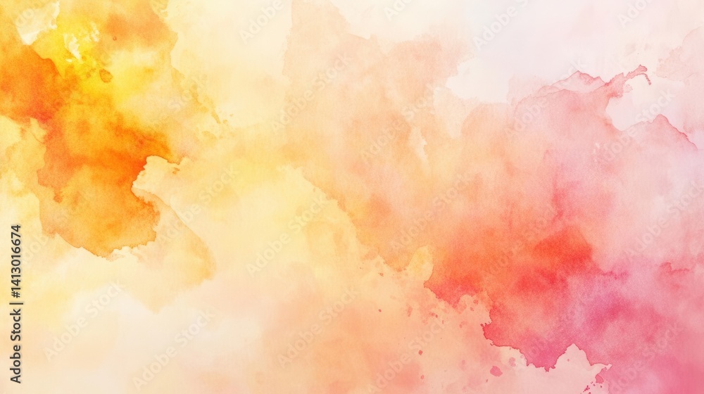 Obraz premium Soft Abstract Watercolor Background Blending Apricot, Pastel Pink, Orange, and Yellow Hues for a Delicate, Dreamy Artistic Vibe