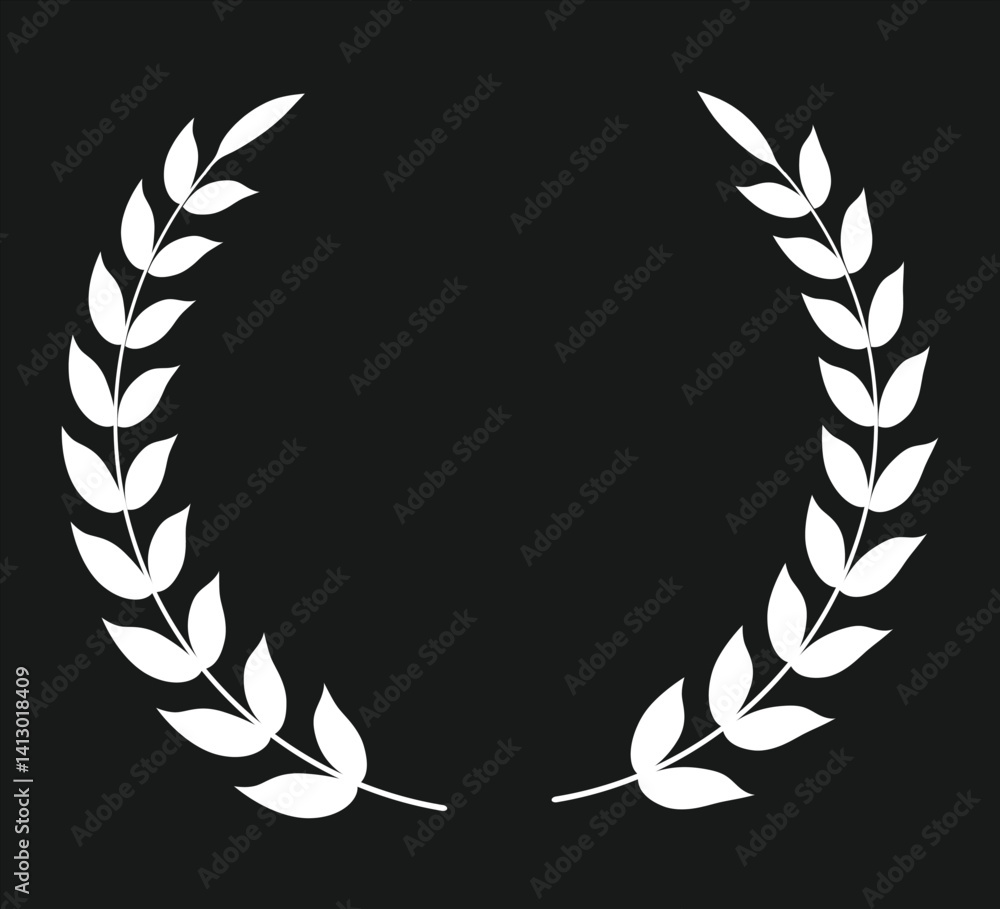 Circular Laurel wreath vector silhouette art on black background Circular Laurel wreath vector silhouette art on black background
