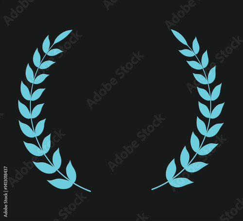 Circular Laurel wreath vector silhouette art on black background
