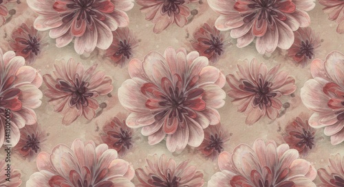 Watercolor floral pattern of pink flowers in seamless repeat design