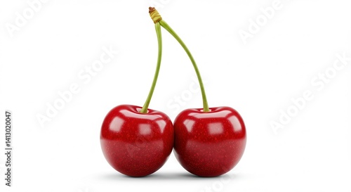 Wallpaper Mural Two ripe cherries connected by stem on white background studio shot Torontodigital.ca