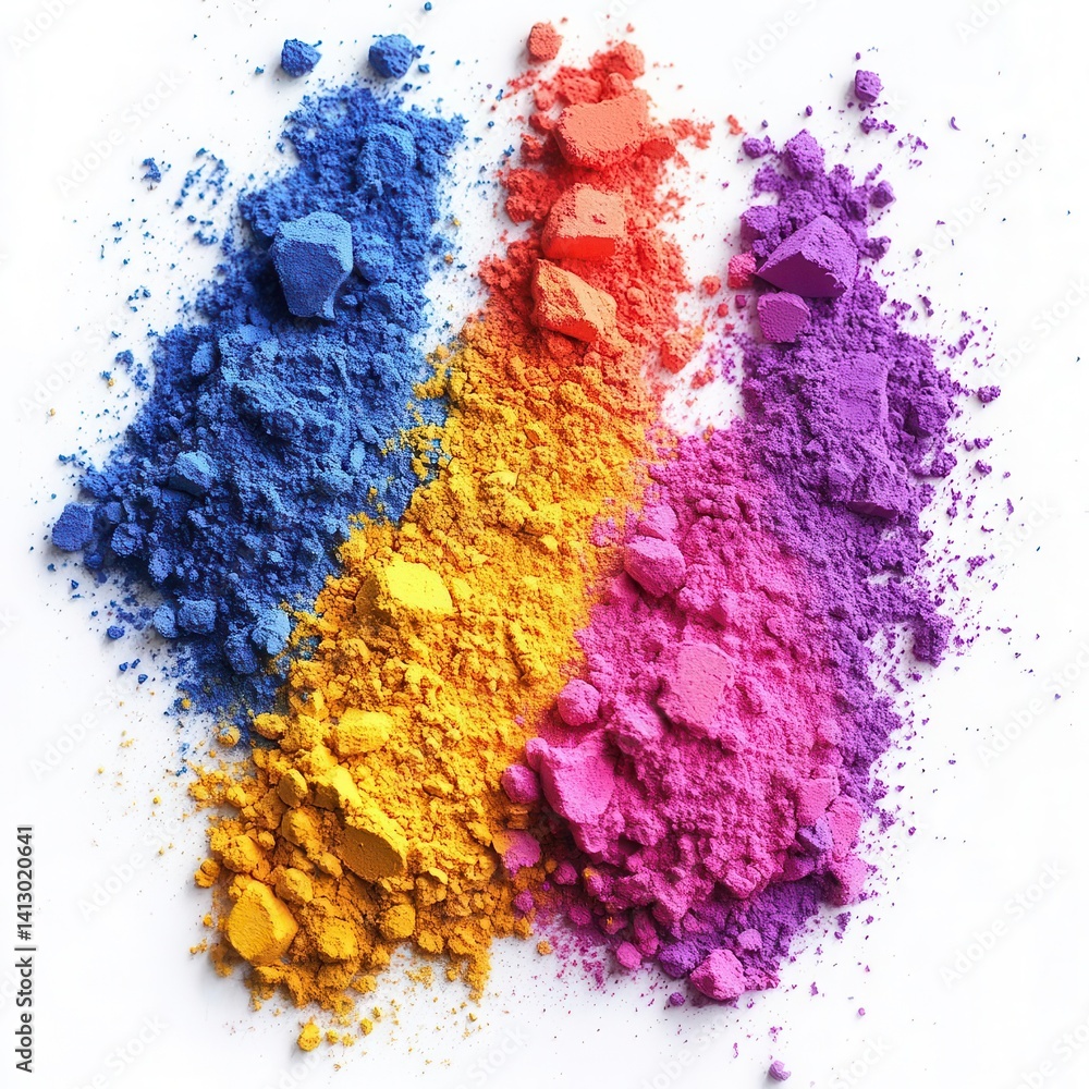 Vibrant Rainbow Holi Powder Explosion Bursting with Bright Colors Isolated on Crisp White Background