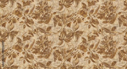 Floral Pattern with Earthy Tones and Vintage Style, Seamless Background
