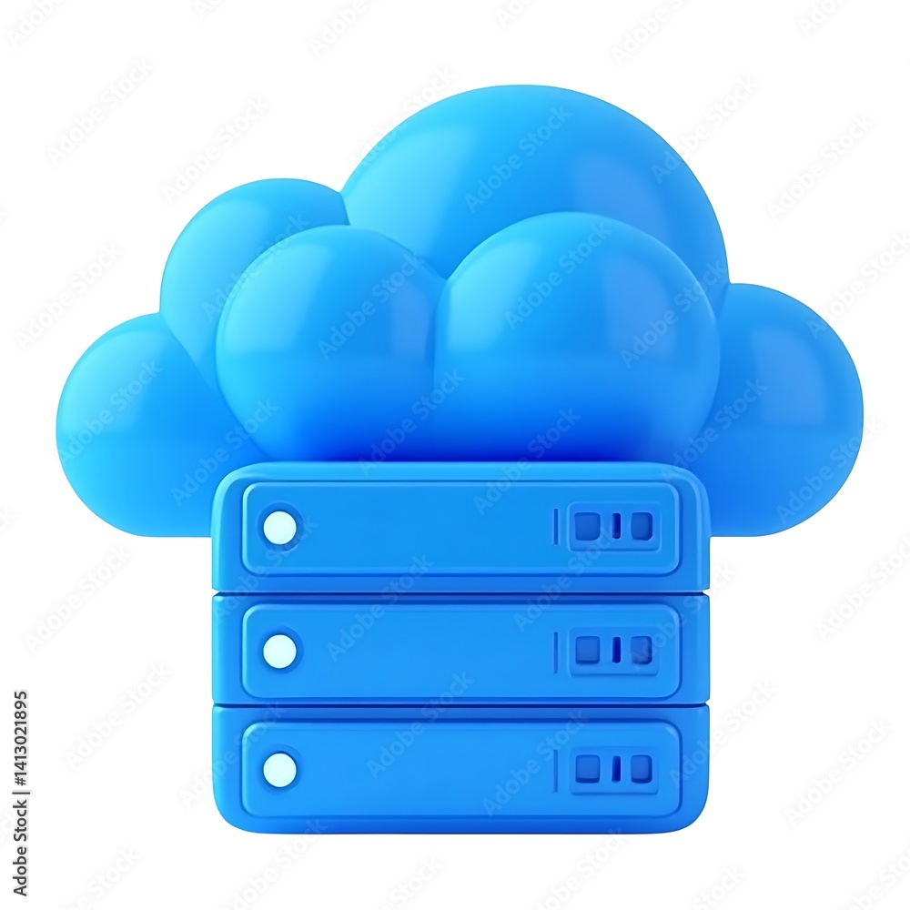Cloud server data storage blue 3D icon on white Cloud server data storage blue 3D icon on white