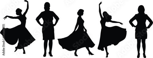 Flamenco Dancer Silhouettes in Traditional Spanish Dress – Black and White Shadow Art with Dynamic Movement