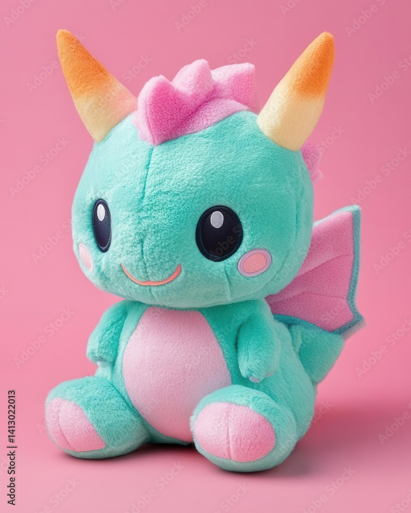 Whimsical Fantasy Creature Plush Toy with Iridescent Details and Playful Expression Perfect for Children's Imagination and Modern Nursery Decor