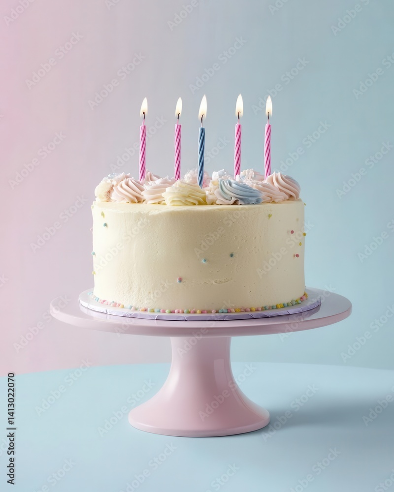 Whimsical First Birthday Celebration Cake with Pastel Rainbow Colors and Modern Minimalist Design on Dreamy Background
