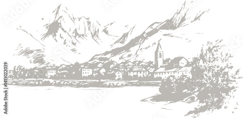 sketch drawing of a abstract city landscape 