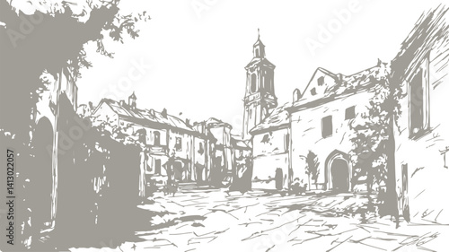 sketch drawing of a abstract city landscape 