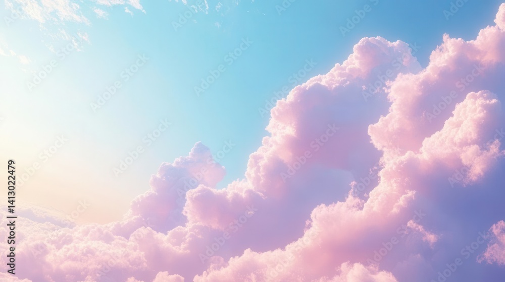 White Clouds Floating Against a Bright Blue Sky, Serene Nature Background for Design Projects