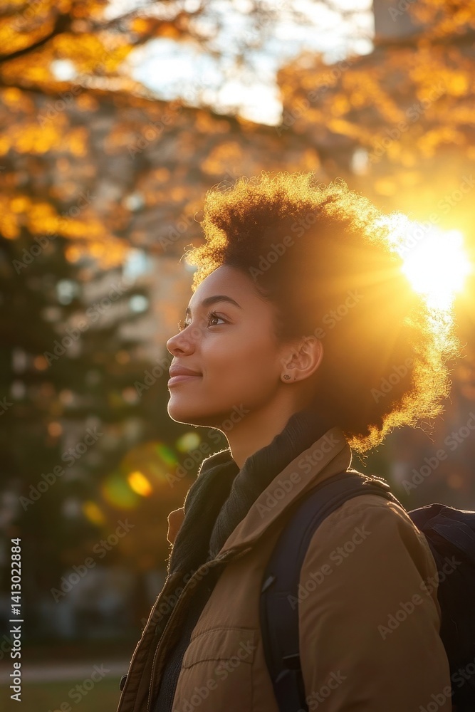 Young Student Exploring Autumn Campus Life with Modern Technology and Sustainable Fashion Choices in Natural University Setting