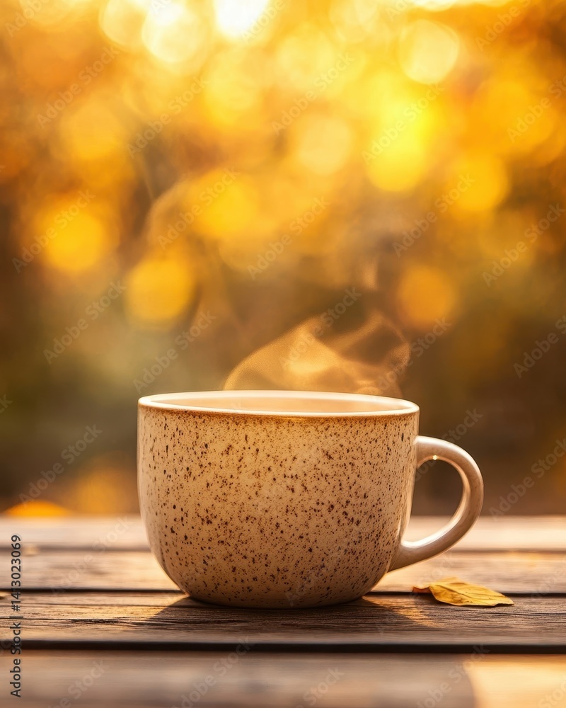 Artisanal Coffee Experience Rustic Wooden Table Setting with Autumn Colors and Natural Bokeh Background Cafe Lifestyle