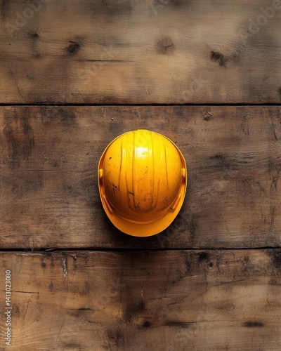 Obraz na płótnie Yellow Construction Helmet Isolated on Wooden Table for Safety Campaigns w salonie