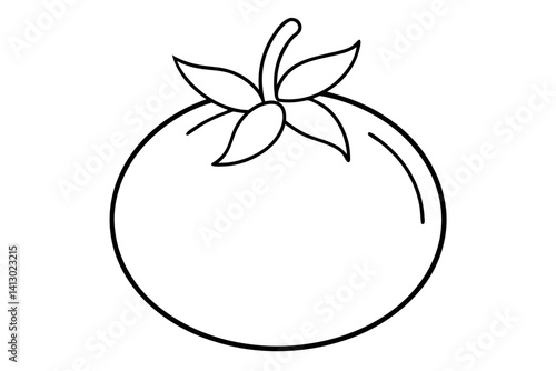 Tomato with Leaves Line Art Icon – Vector for Food Apps and Healthy Eating Design


