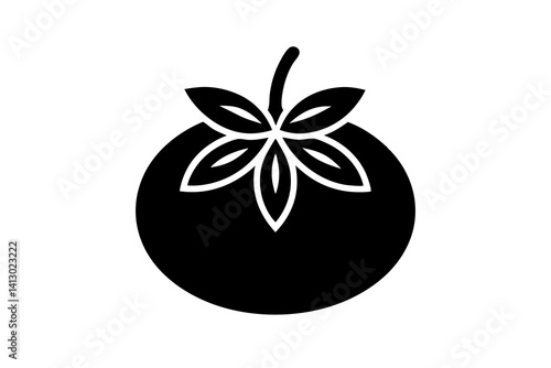 Tomato with Leaves Line Art Icon – Vector for Food Apps and Healthy Eating Design

