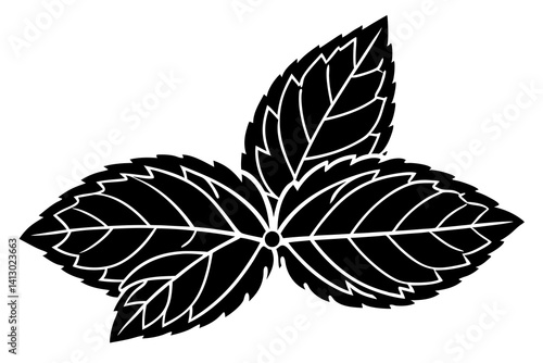 Peppermint and Spearmint Leaves Line Icon – Herbal Mint Vector Illustration

