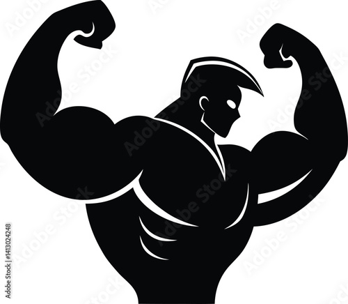 body builder side flexing arms vector
