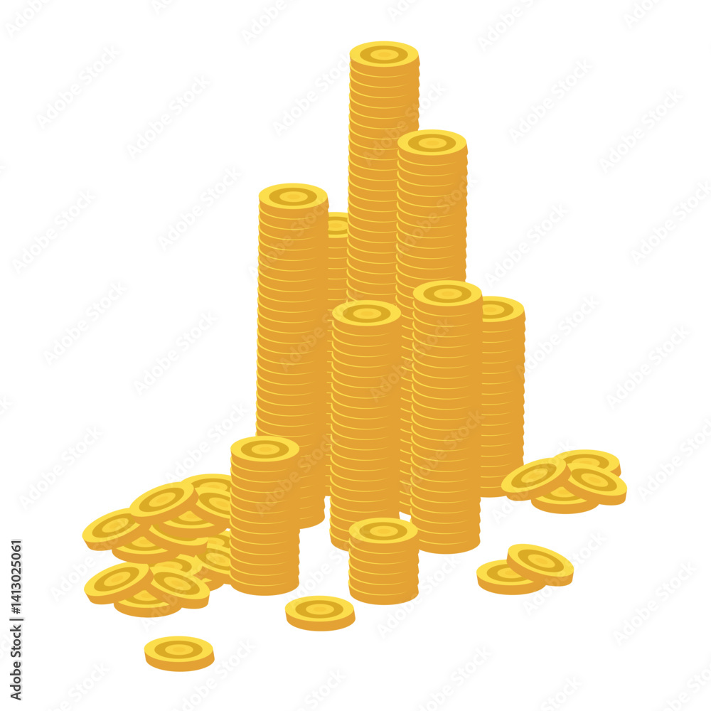 Money cash dollar stack, coin fall cartoon set. Gold coins heap, bank currency Money cash dollar stack, coin fall cartoon set. Gold coins heap, bank currency