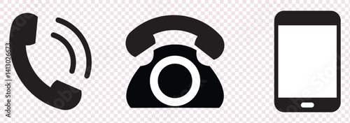 Telephone icon, vector set. Phone icon set, vector, silhouette. Contact us, symbol, sign, logo vector. Cell phone pictogram communication icon. Vector illustration of mobile, smartphone, land phone.
