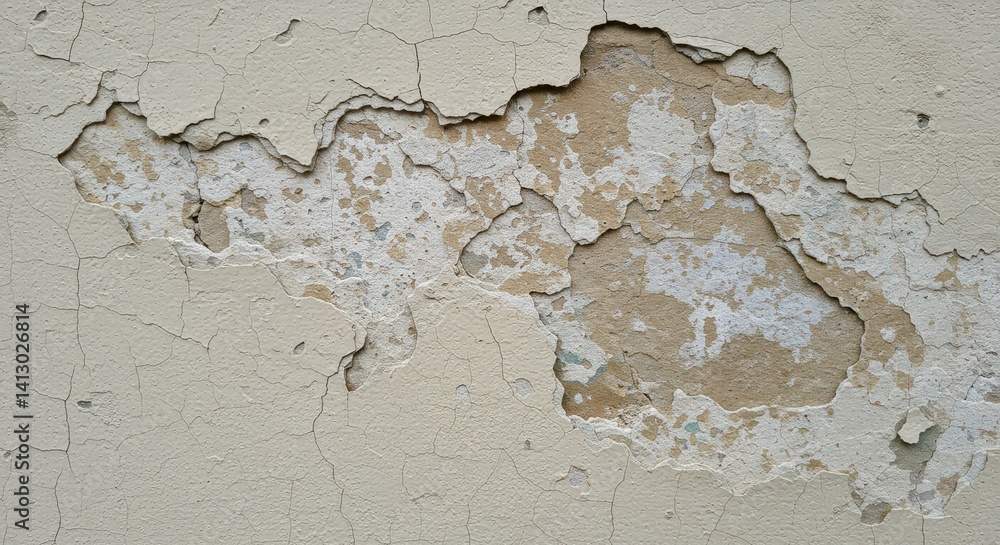 Obraz premium Close up of aged wall with peeling paint and cracked surface