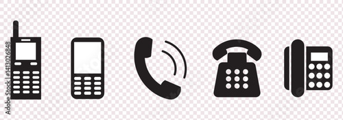 Telephone icon, vector set. Phone icon set, vector, silhouette. Contact us, symbol, sign, logo vector. Cell phone pictogram communication icon. Vector illustration of mobile, smartphone, land phone.
