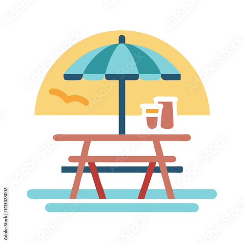 Picnic Table Icon Representing Outdoor Beach Meal