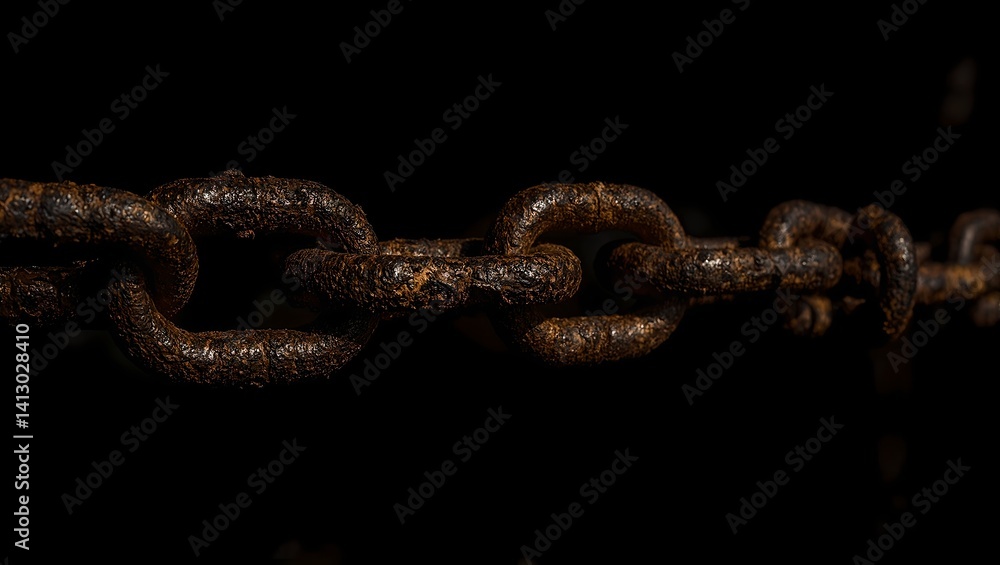 Fototapeta premium A dramatic macro shot of weathered rusted chain links showcasing intricate patterns and textures in high contrast