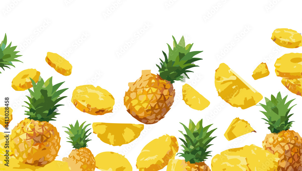 set of pineapple falling vector design
