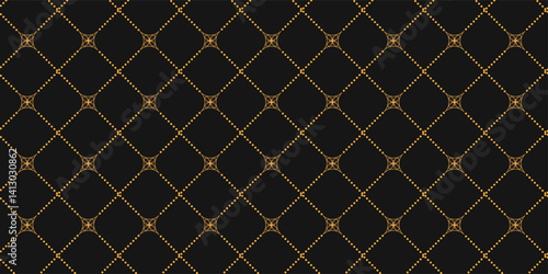 Quilted Diamond Pattern with Gold Cross Motifs – Dark Gray Geometric Repeat Design