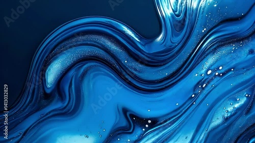 abstract blue background with waves of viscous blue pearlescent liquid flows