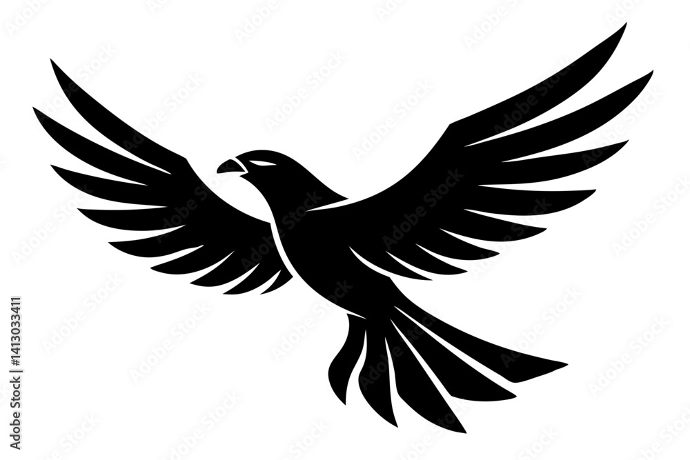 Obraz premium Majestic Falcon In Flight Isolated Against White Background Minimalist Vector Illustration Symbolizing Freedom And Grace Ideal For Logos And Designs, falcon, bird, eagle, fly, freedom, animal