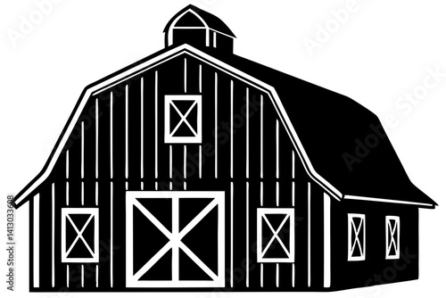 Simple Vector Graphic Of A Traditional American Barn Structure Isolated On White Background Depicts Rural Farm Icon, barn, vector, illustration, building, farm, agriculture, rural, country