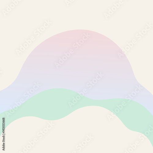 Serene pastel hills meet a soft, dreamy sunset sky, creating a peaceful and calming abstract landscape.