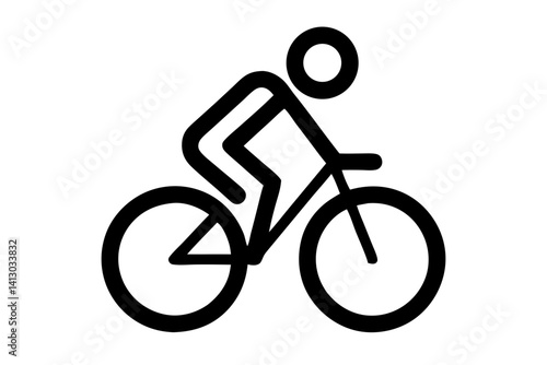 Black Bicycle Rider Icon On White Background Minimalist Cyclist Silhouette Simple Biking Symbol For Web Design And Graphics, bicycle, bike, cycling, cyclist, rider, silhouette, icon, symbol, pictogram