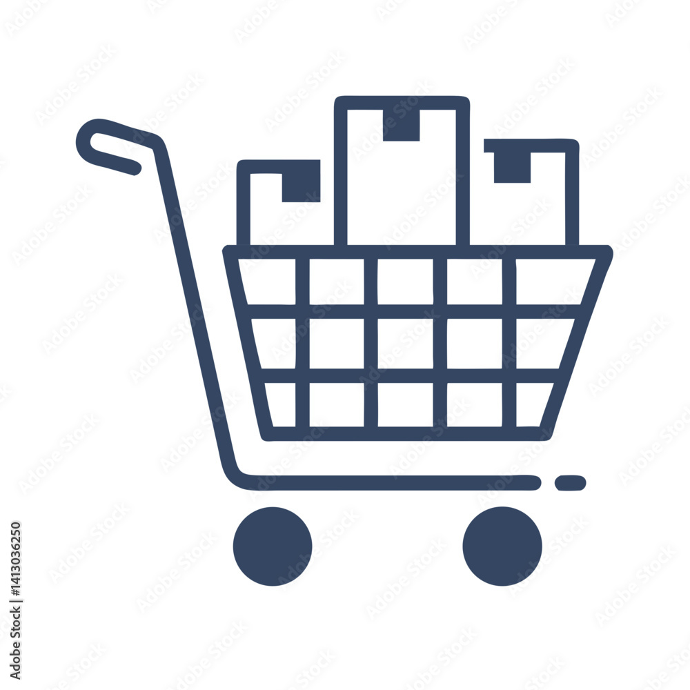 Shopping Cart with Boxes Icon Representing E-Commerce Purchase Shopping Cart with Boxes Icon Representing E-Commerce Purchase