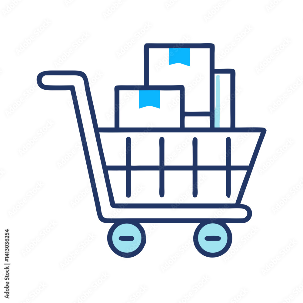 Shopping Cart with Boxes Icon Representing E-Commerce Purchase Shopping Cart with Boxes Icon Representing E-Commerce Purchase