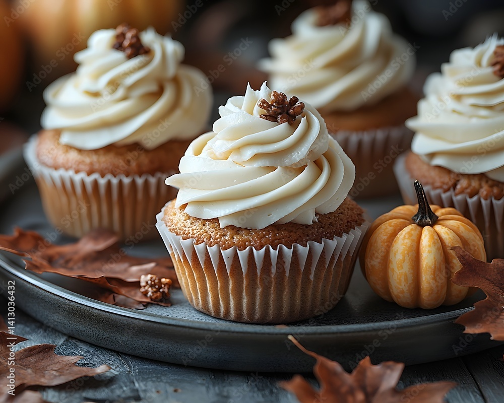 Festive Pumpkin Cupcakes with Creamy Frosting for Autumn Festive Pumpkin Cupcakes with Creamy Frosting for Autumn