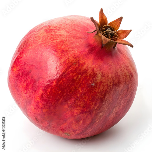 Whole Pomegranate with Crown on White Background