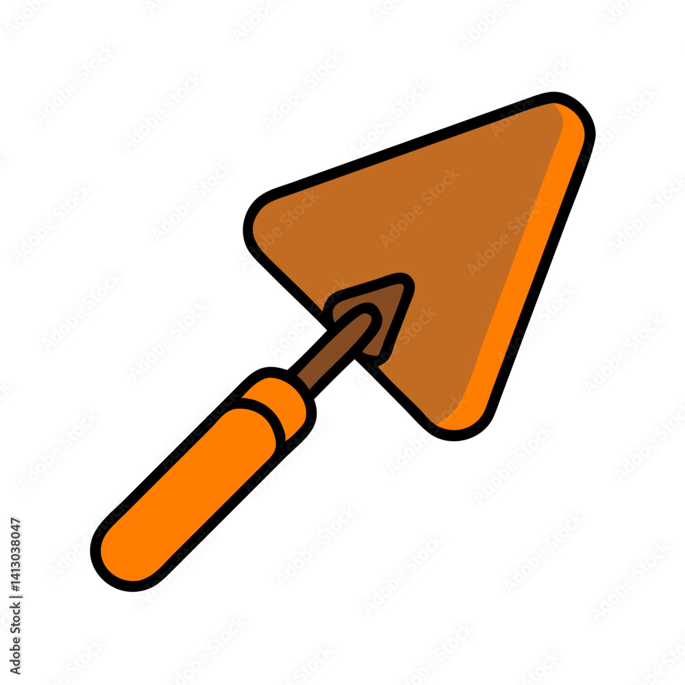 Plastering trowel with orange handle on a white background, construction tool for home improvement Plastering trowel with orange handle on a white background, construction tool for home improvement