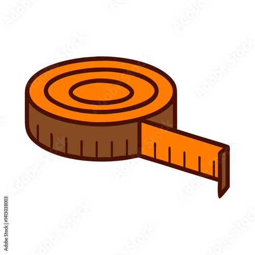 Measuring tape with a spool design in orange and brown colors, essential tool for construction and design projects