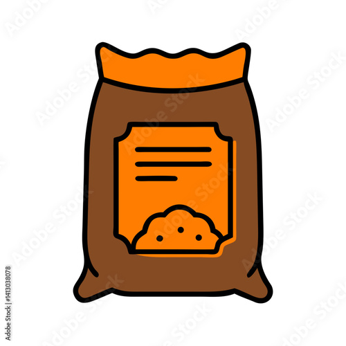 Cement bag with an orange top and brown body, clearly labeled, isolated on a white background