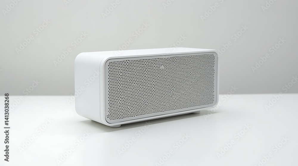 compact_wireless_speaker_with_metallic_grill_on_white_surface compact_wireless_speaker_with_metallic_grill_on_white_surface