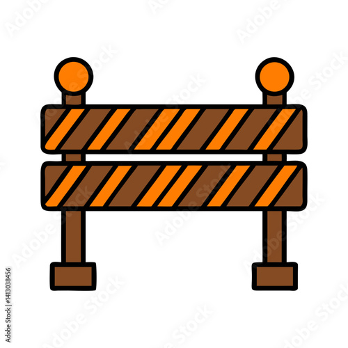 Construction barrier with orange and brown stripes providing caution and safety at a work site