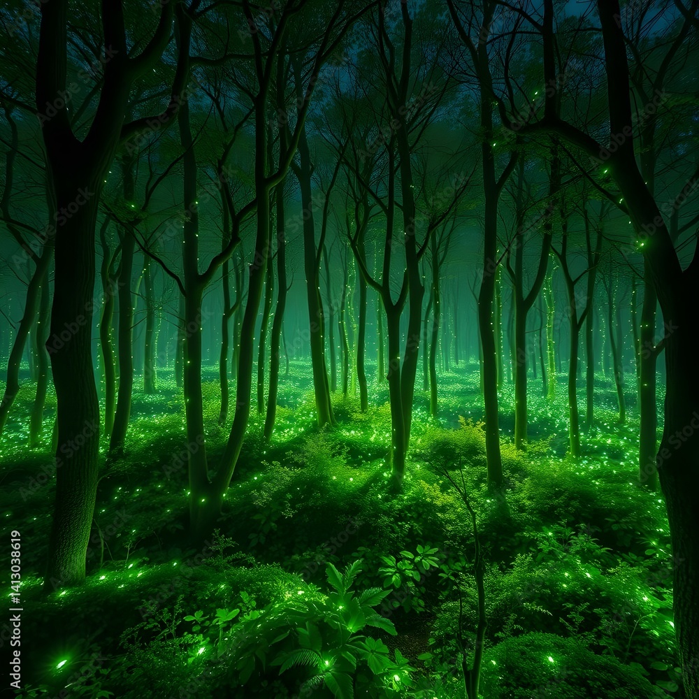 Fototapeta premium Enchanted Forest A Mystical Glow of Nature's Beauty