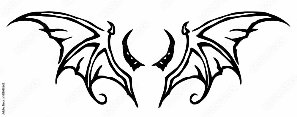 Fototapeta premium black and white svg vector, Halloween evil wings icon