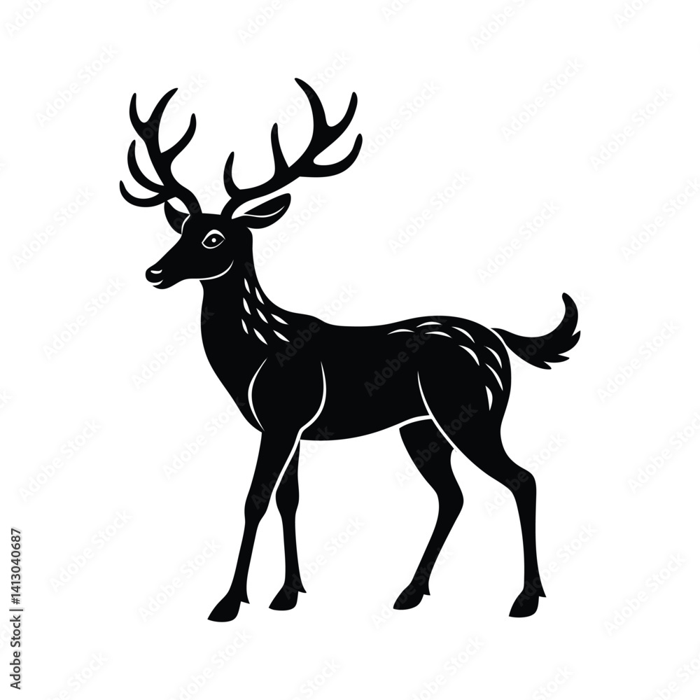Obraz premium Vector deer silhouette isolated on white background.