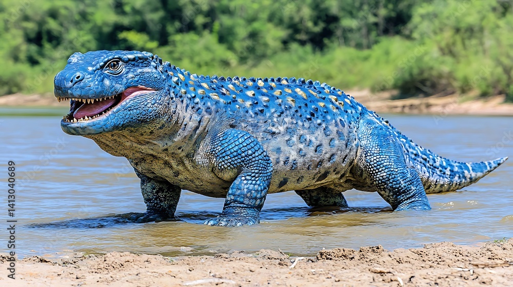 Fototapeta premium Prehistoric reptile by water